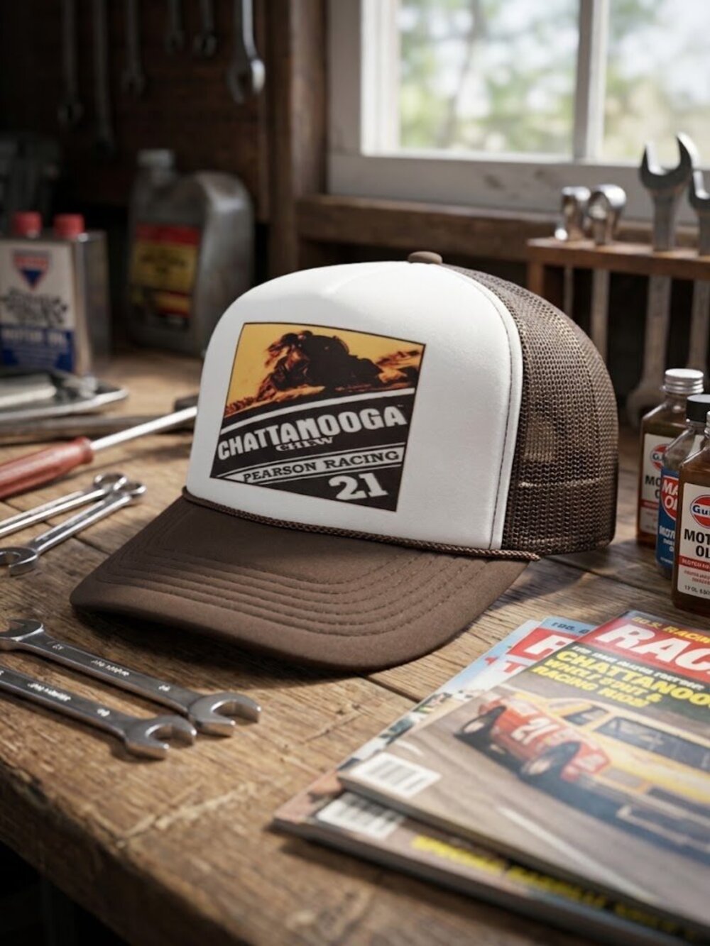 Chattanooga Chew Pearson Racing 21 Printed Brown Foam Rope Snapback Hat New Chaw